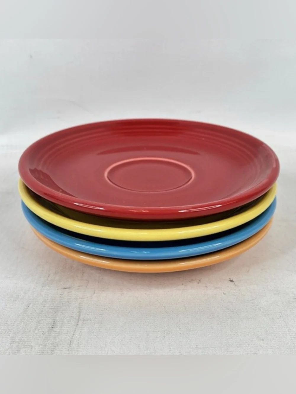 Homer Laughlin Fiesta Bright Ceramic Plates in Red, Orange, Yellow & Blue (8)